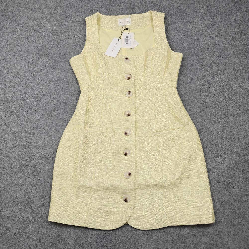 Line & Dot Dress Womens XS Yellow Sunnie Button Front Tweed Mini Pockets‎ New